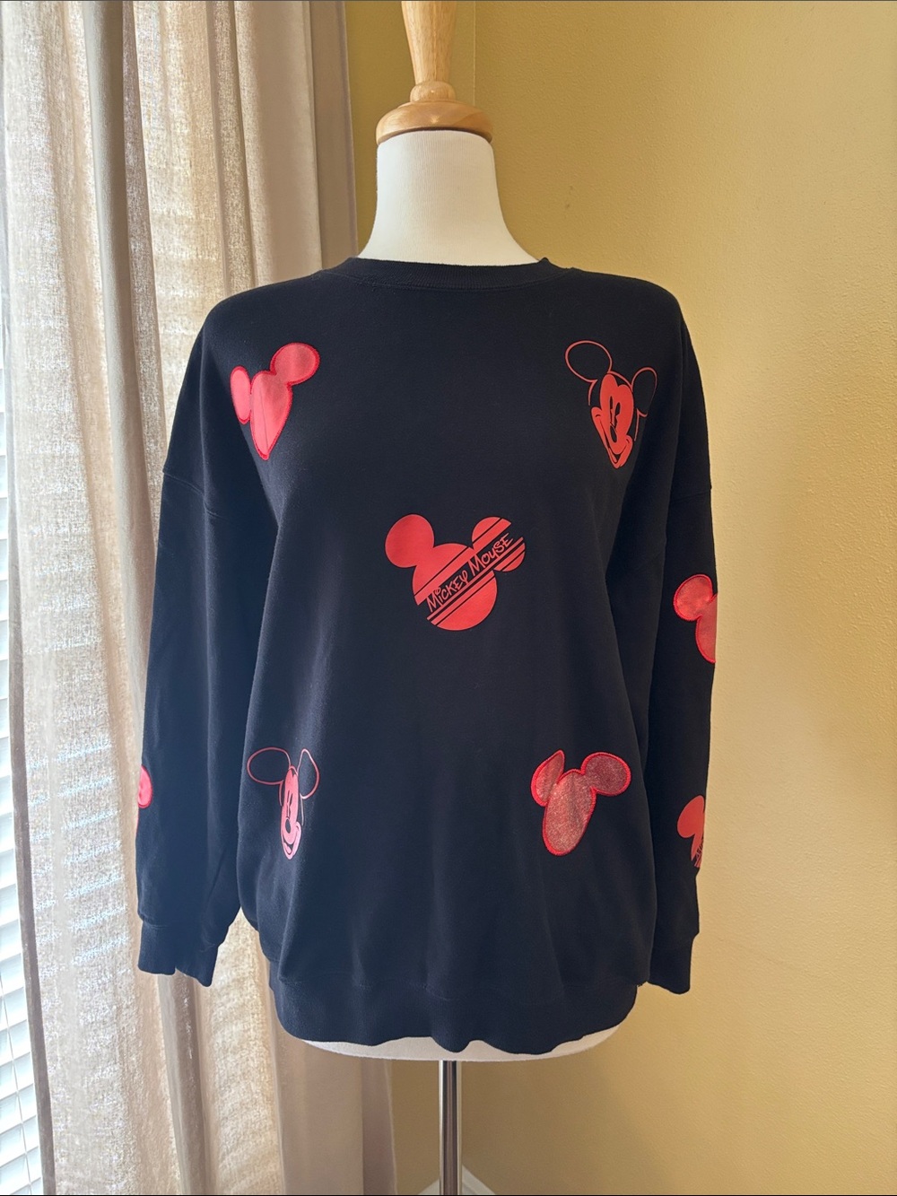 Disney Black Crewneck Sweatshirt with Red Mickey Head Motifs